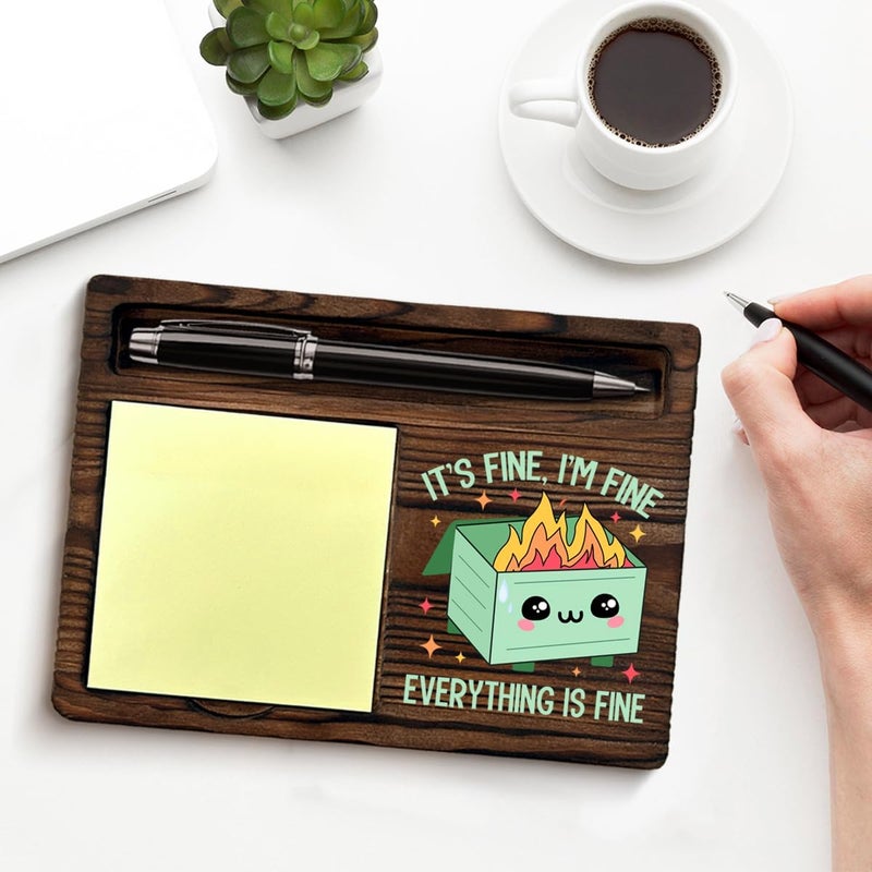 QODMGD Dumpster Fire Sticky Note Holder Funny Office Gifts for Coworkers Employees, I'm Fine Everything is Fine Dumpster Fire Post It Note Dispenser for Office Cubicle Desk Decor - Image 3